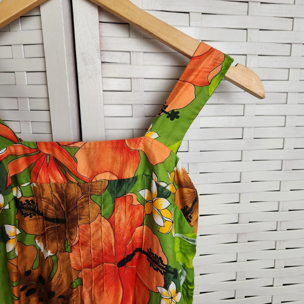 Vintage Pomare Hawaii Womens Sz 6 Green  Floral Straps Maxi Dress Tropical Beach